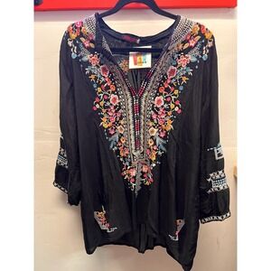 Johnny Was Black with smaller embroidred flowers Blouse